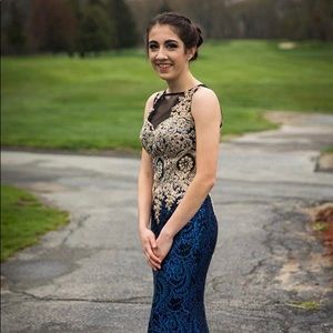 Navy blue with gold prom dress